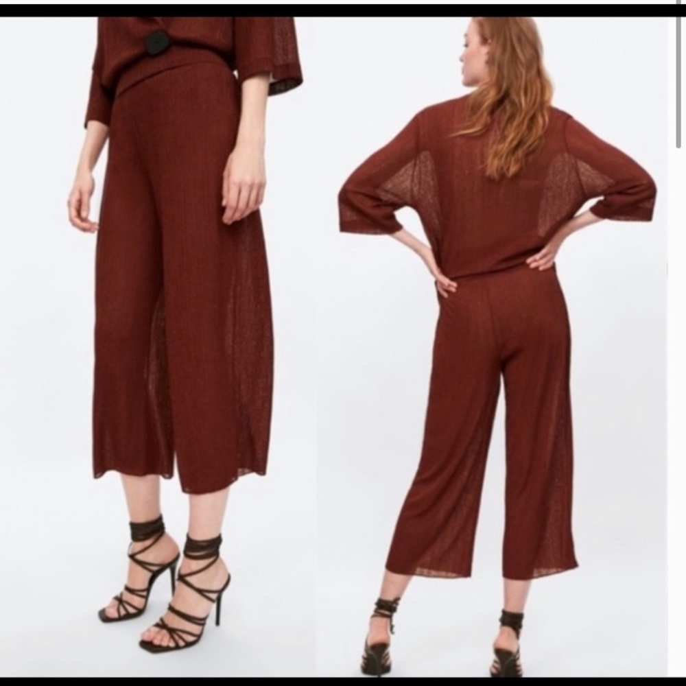 Zara Circular Rust Wide Leg Pants trousers - Picture 2 of 5